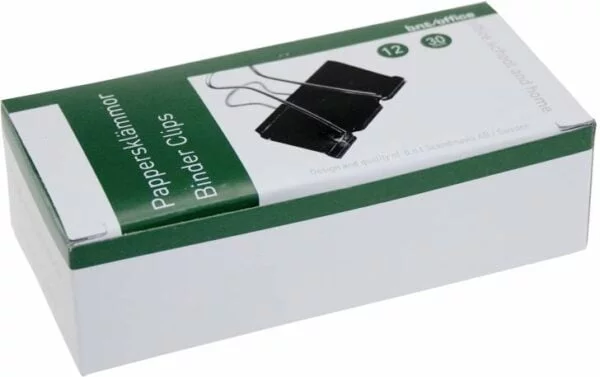Papirklemme stål bnt sort 30mm foldback 12stk/pak
