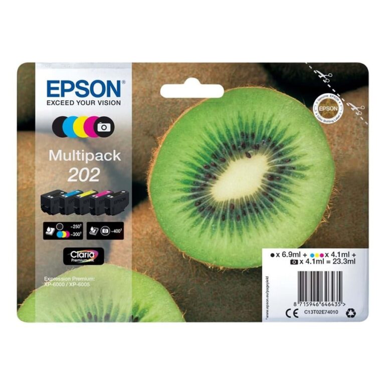 Multipack! Epson 202   5 farver PBK-BK-C-M-Y  original  C13T02E74010  23,3 ml
