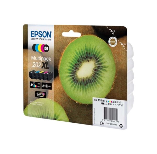 Multipack! Epson 202XL   5 farver PBK-BK-C-M-Y  original  C13T02G74010  47,8 ml