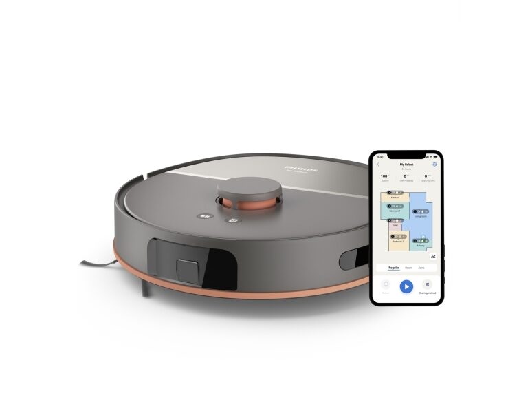 Philips HomeRun 5000 Series Robotstøvs/gulvvask, Støvpose, Acrylonitrilbutadienstyren, 0,26 L, 66 dB, 0,26 L, 3 L