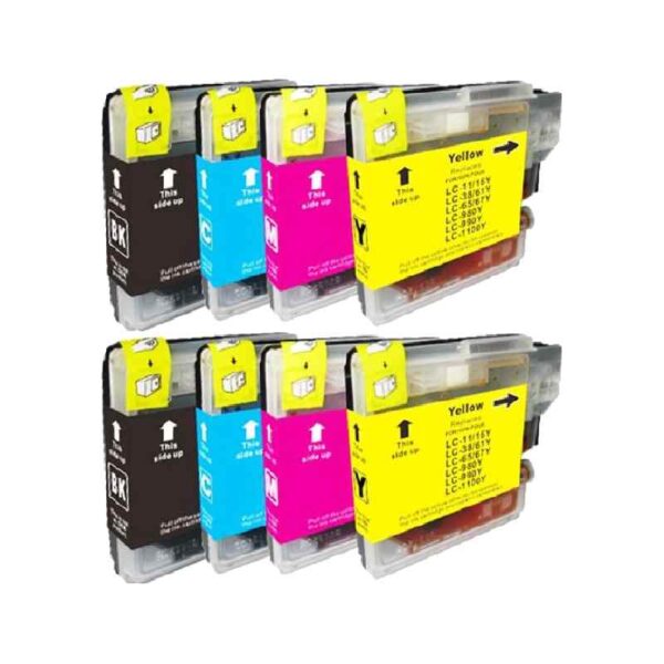 Rabat sæt!  LC980 - 2 x 4 farver BK-C-M-Y - Kompatibel Brother - LC980 - 108 ml