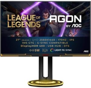 AOC Gaming AG275QXL 27 2560 x 1440 HDMI DisplayPort 170Hz Pivot Skærm