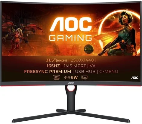 AOC Gaming CQ32G3SU/BK 32 2560 x 1440 HDMI DisplayPort 165Hz Pivot Skærm