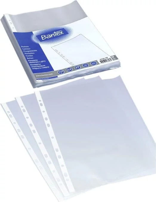 Bantex Plastlommer A4 m/præg klar 0,04mm åben top 100stk/pak