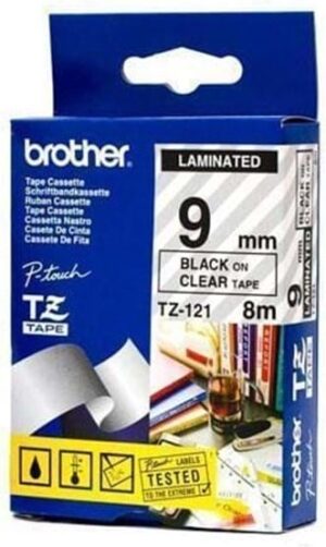 Brother TZe121 Sort på klar 9mm