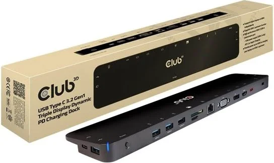 Club3D USB Type C 3.2 Gen1 Triple Display Dynamic PD Charging Dock Dockingstation
