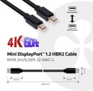 Club 3D Mini DisplayPort 1.2 HBR2 Cable M/M 2m
