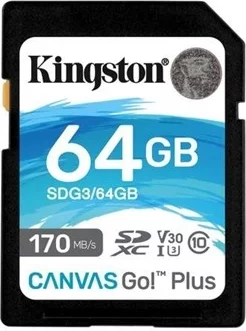 Kingston Canvas Go! Plus SDXC Video Class V30 / UHS-I U3 / Class10 - SDG3/64GB