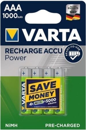 Varta genopladelig Batteri AAA 1,2V 1000mAh 4stk/pak HR3 R2U