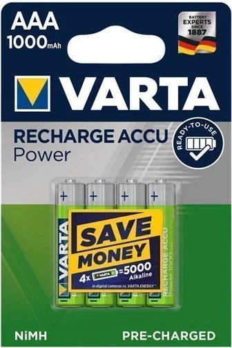 Varta genopladelig Batteri AAA 1,2V 1000mAh 4stk/pak HR3 R2U